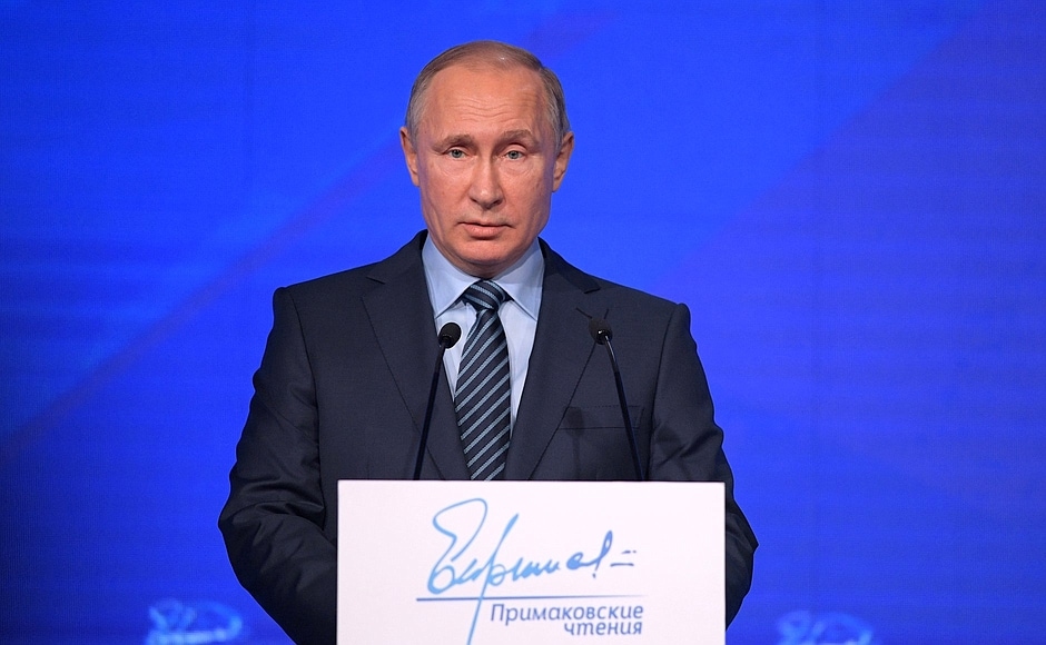 Description: Vladimir Putin addressed the Primakov Readings International Forum.