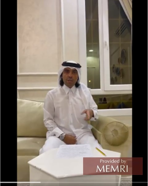 Hazza bin Ali Al-Murri en el mensaje de video que condujo a su arresto (Fuente: Twitter.com/DrAbusharida, 8 de agosto, 2021.