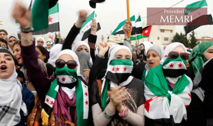 Protesta de mujeres sirias realizada en contra del régimen de Assad (Syria.tv, 22 de agosto, 2021)