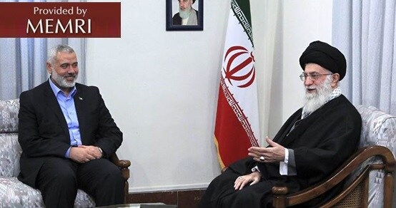 El líder supremo iraní Jamenei y el jefe de la oficina política de Hamás Isma'il Haniya (Fuente: Palinfo.com, 24 de abril, 2019)