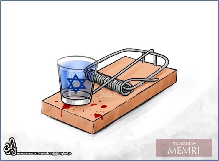 Caricatura en diario jordano: El acuerdo del agua con Israel es una trampa (Al-Ghad, Jordania, 26 de noviembre, 2021)