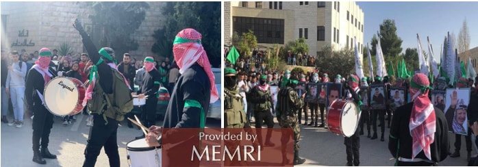 Desfile de estudiantes de Hamás en las premisas de la Universidad Birzeit (kutla.ps, qudsn.net, 14 de diciembre, 2021)