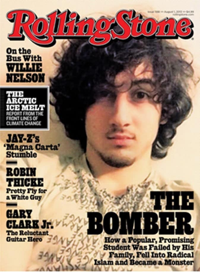 Terrorista de la maratón de Boston Dzhokhar Tsarnaev en portada de la revista Rolling Stone (Fuente: Archive.foliomag.com/rolling-stones-latest-cover-terrorist-vs-rockstar/, 18 de julio, 2013).