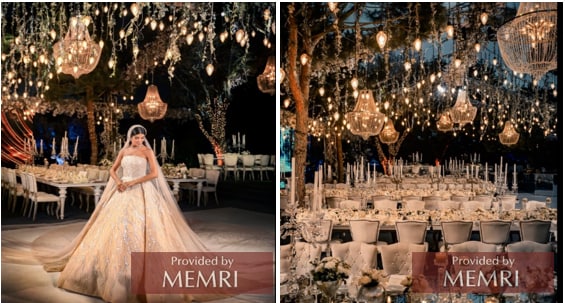 Hala con su vestido de novia y el salón de bodas (Fuente: Facebook.com/Lebanesewedding, 25 de julio, 2021)