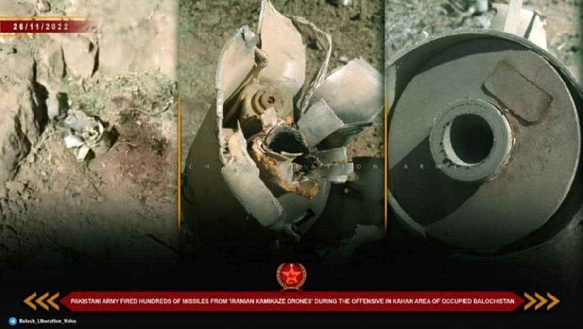 Dron suicida fabricado en Irán (Fuente: Baloch Liberation Voice)