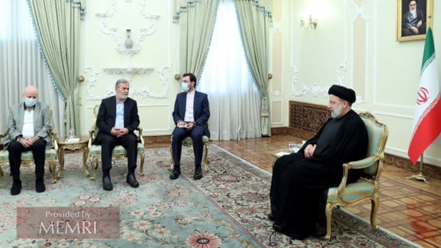 El presidente iraní Raisi junto al líder del grupo Yihad Islámico palestino Nakhaleh en Teherán (Fuente: President.ir, Irán, 4 de agosto, 2022)