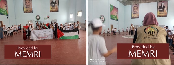 En un campamento en Gaza, pancartas de dos terroristas: 'Ali Hassan Salameh, uno de los líderes de la organización Septiembre Negro de Fatah, responsable, entre otros ataques, de la masacre de 11 atletas israelíes en los Juegos Olímpicos de Múnich en 1972 y Hassan Salameh, líder del ala militar de Hamás, quien cumple una condena de 46 años por participar en la planificación de ataques suicidas en el año de 1996 en los que murieron decenas de civiles israelíes (Facebook.com/106562321916895, 28 de julio, 2022; facebook.com /profile.php?id=100007977992655, 24 de julio, 2022)