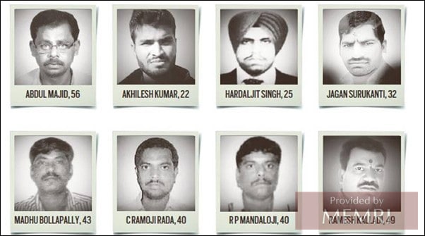 Algunos de los trabajadores inmigrantes hindúes que murieron construyendo el estadio de fútbol de Catar.