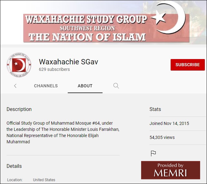 El canal YouTube del grupo de estudios de la Nación del Islam en Waxahachie, Texas