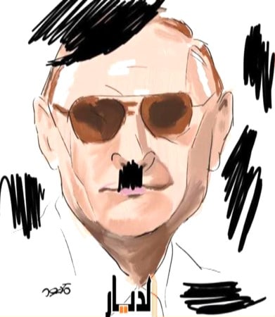 Caricatura en diario egipcio: Putin como Hitler (Al-Diyar, Egipto, 28 de febrero, 2022)