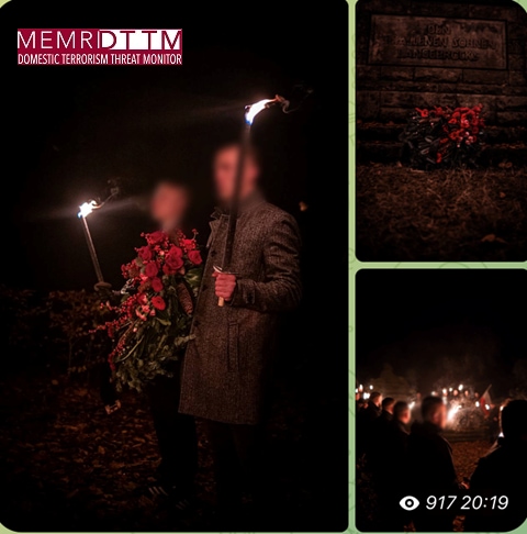 A person holding flowers and a torchDescription automatically generated