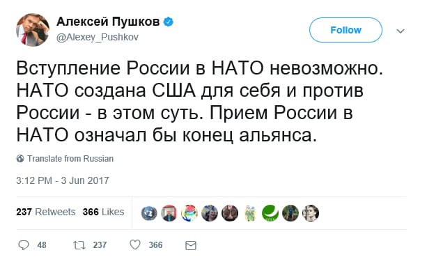 Puskhov Russia in NATO nonstarter