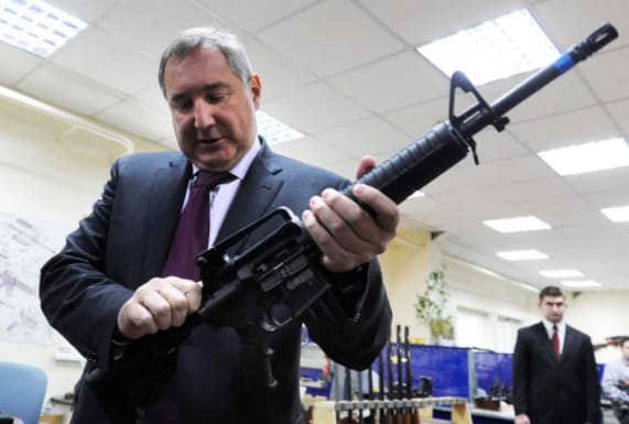 Rogozin with assault rifle